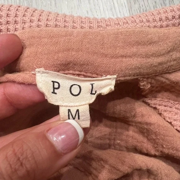 POL Lagenlook Waffle Knit Gauze Oversized Button Down Shacket Top Medium - Picture 6 of 9